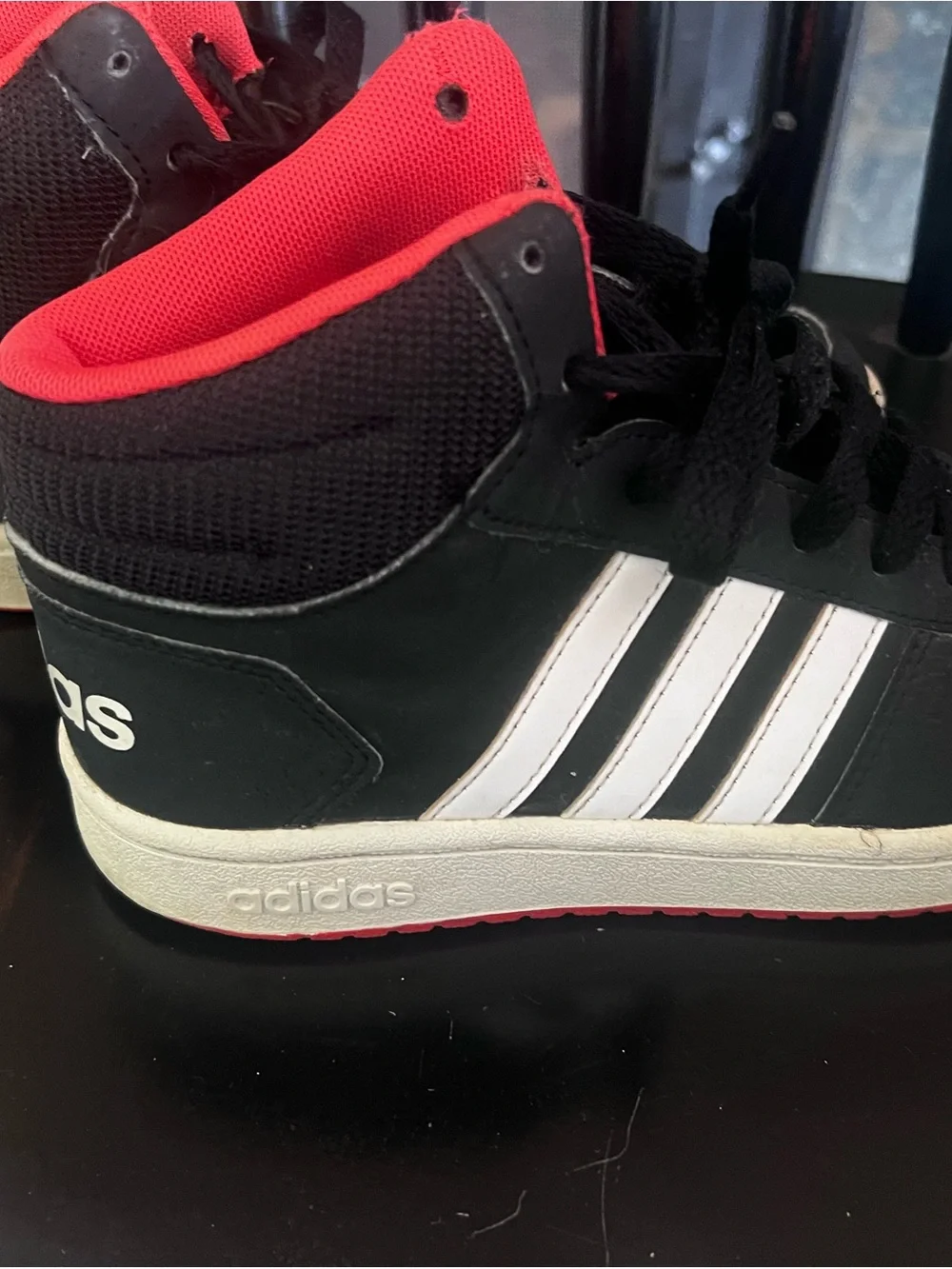 adidas Hoops 2.0 Mid Black White Red Kids Sneakers Size 3Y